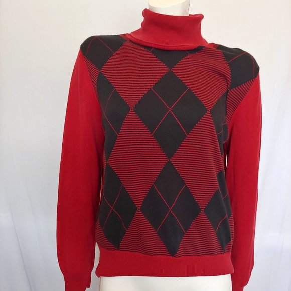Liz Claiborne Sweaters - Villager by Liz Claiborne Cotton Argyle Pullover Sweater in wine/black